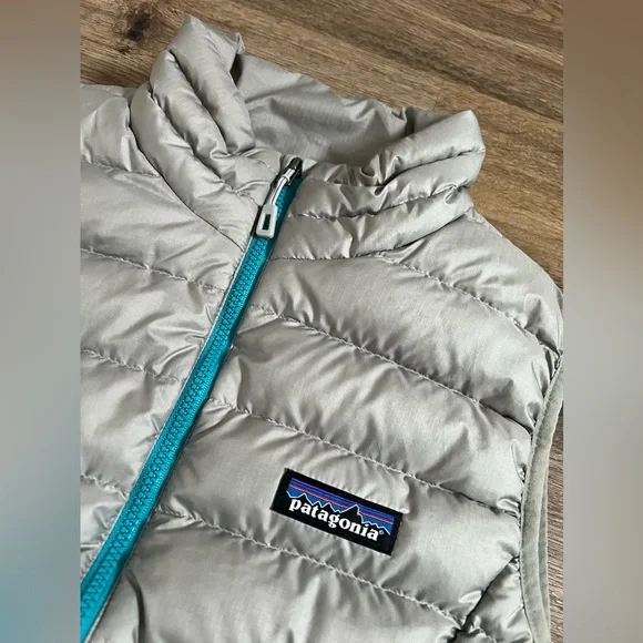 PATAGONIA Hyvent Women Down Sweater Vest Size Small Grey/Turquoise style 84628 - Picture 2 of 11